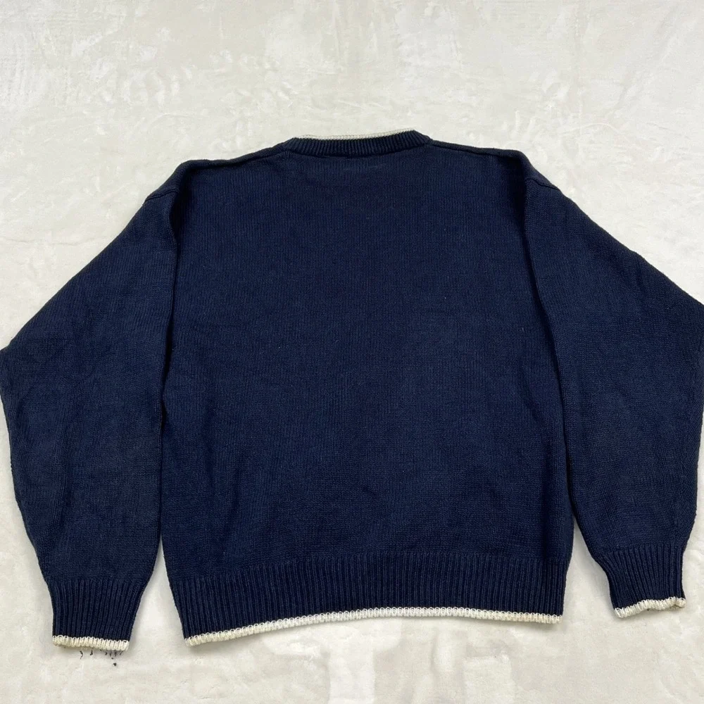 Northern Isles Sailboat Sweater Mens Large Navy Blue Nautical Intarsia Knit